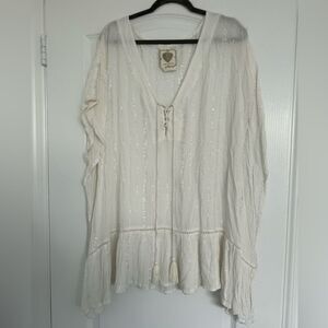 Z&L Women's Cream and Silver bathing suit Cover with Tassel Detail.